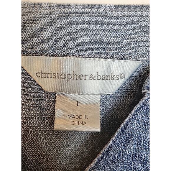 Christopher & Banks Blue Embroidered Floral V-Neck Chambray Top Womens Sz Large - Picture 3 of 12